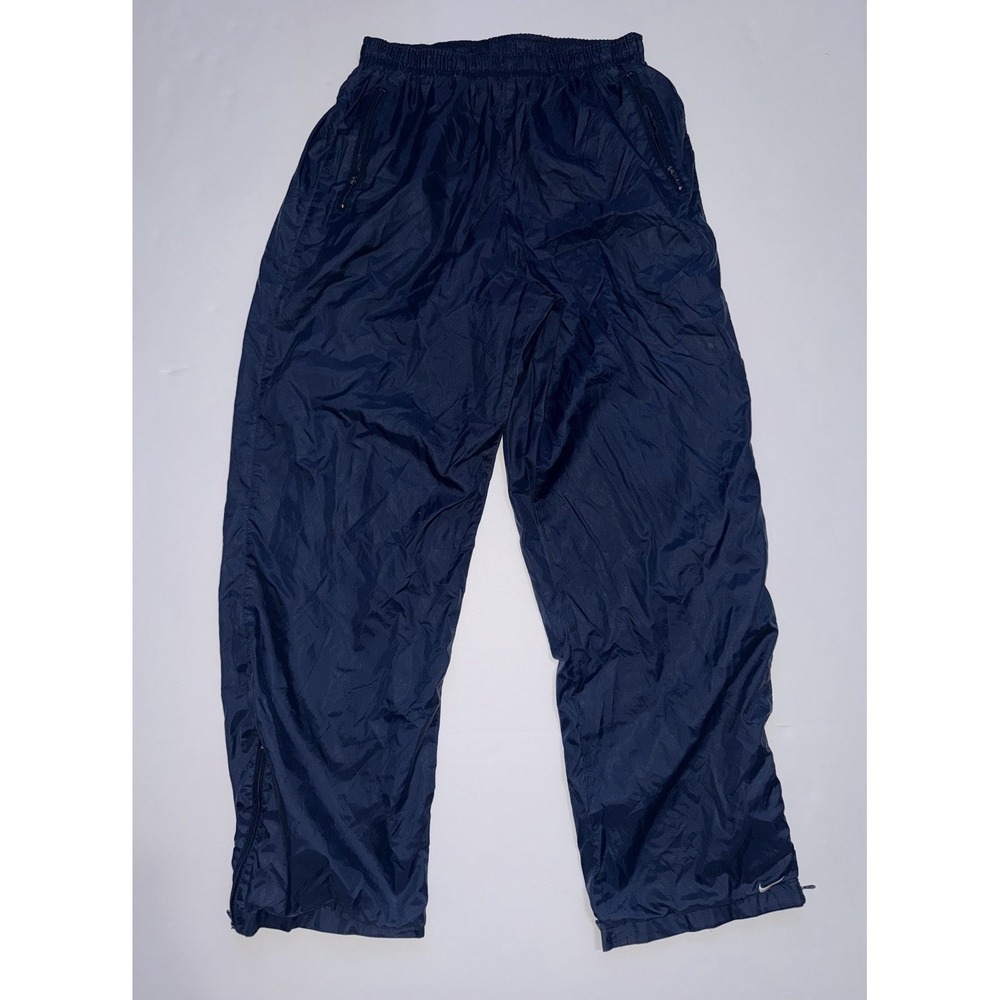 VTG Y2K Nike Windbreaker Pants Mens M Blue Lined Ankle Zip Knee Pockets Swoosh